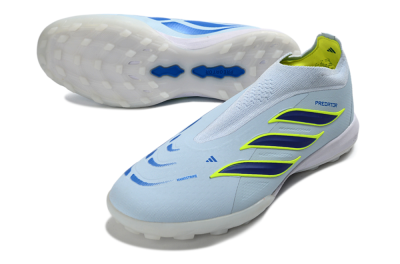 Adidas Predator 26 Elite Laceless TF Artificial Turf Soccer Shoes - Blue/Sky Blue/Lime Green