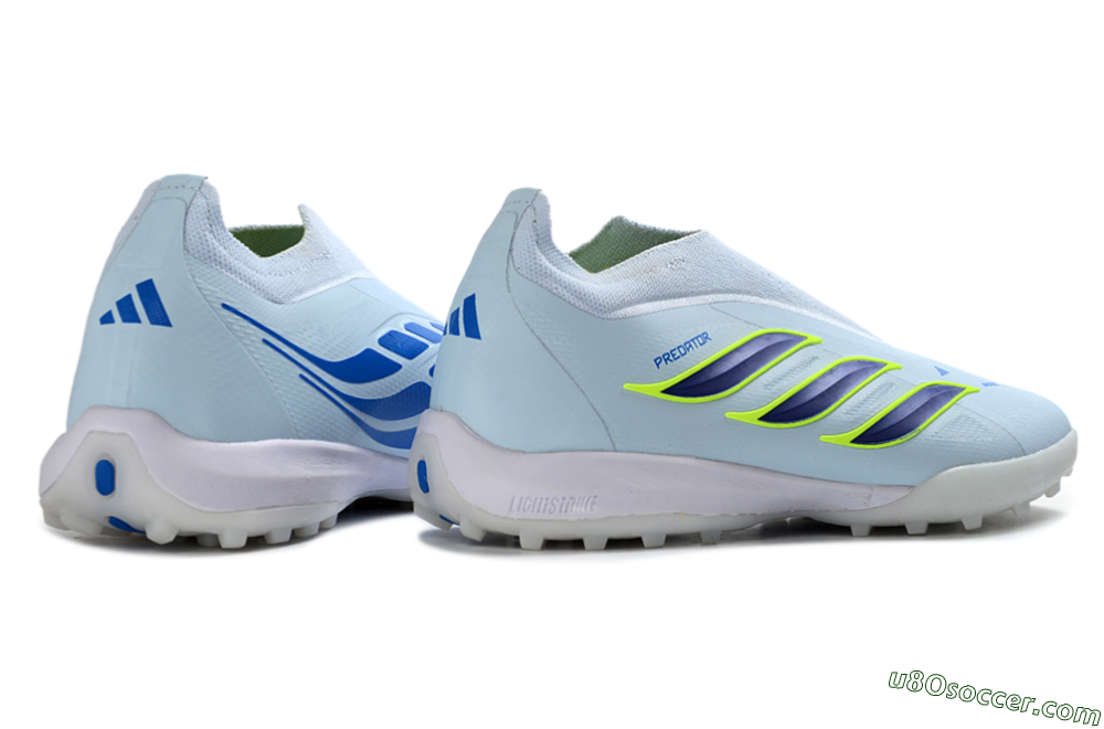 Adidas Predator 26 Elite Laceless TF Artificial Turf Soccer Shoes - Blue/Sky Blue/Lime Green 7