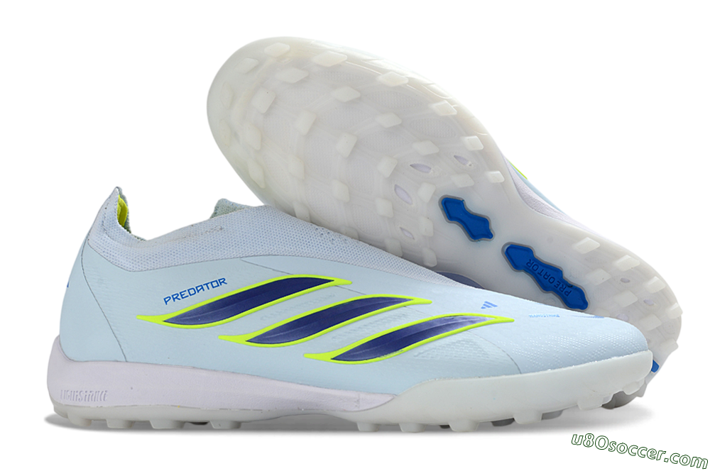 Adidas Predator 26 Elite Laceless TF Artificial Turf Soccer Shoes - Blue/Sky Blue/Lime Green 1