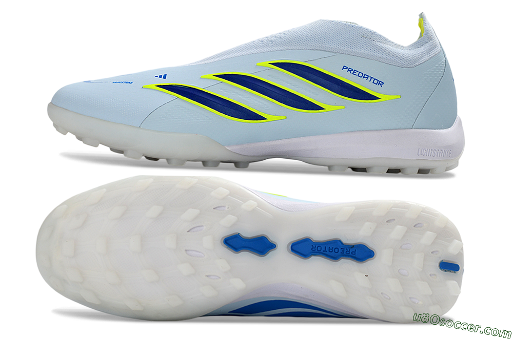 Adidas Predator 26 Elite Laceless TF Artificial Turf Soccer Shoes - Blue/Sky Blue/Lime Green 0