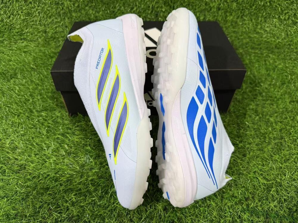 Adidas Predator 26 Elite Laceless TF Artificial Turf Soccer Shoes - Blue/Sky Blue/Lime Green