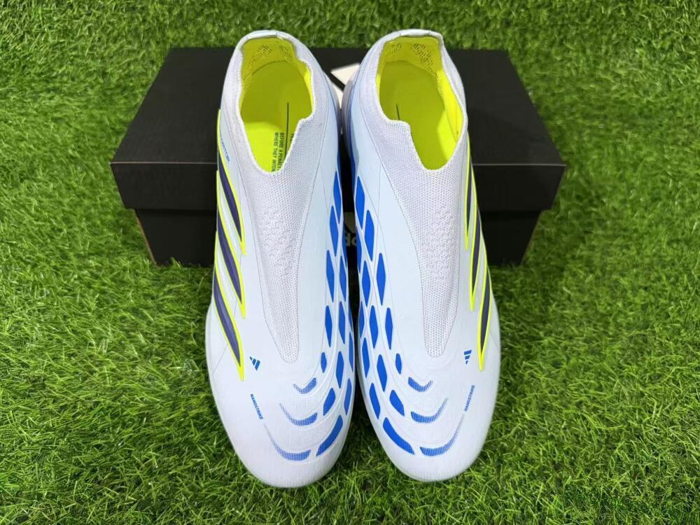 Adidas Predator 26 Elite Laceless TF Artificial Turf Soccer Shoes - Blue/Sky Blue/Lime Green