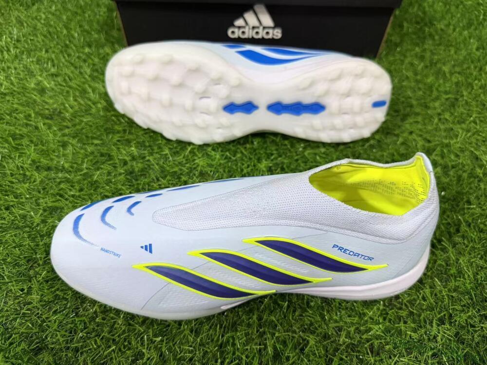 Adidas Predator 26 Elite Laceless TF Artificial Turf Soccer Shoes - Blue/Sky Blue/Lime Green