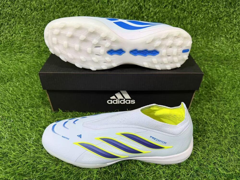 Adidas Predator 26 Elite Laceless TF Artificial Turf Soccer Shoes - Blue/Sky Blue/Lime Green
