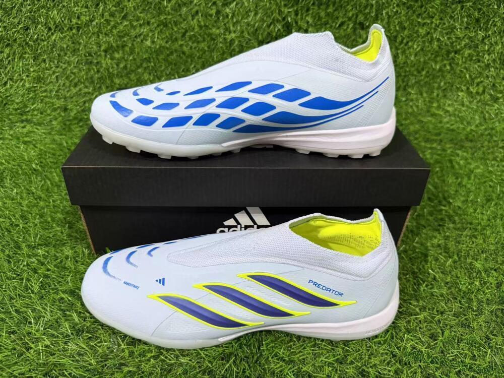 Adidas Predator 26 Elite Laceless TF Artificial Turf Soccer Shoes - Blue/Sky Blue/Lime Green