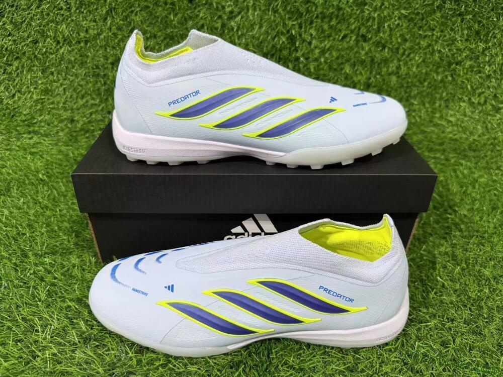Adidas Predator 26 Elite Laceless TF Artificial Turf Soccer Shoes - Blue/Sky Blue/Lime Green