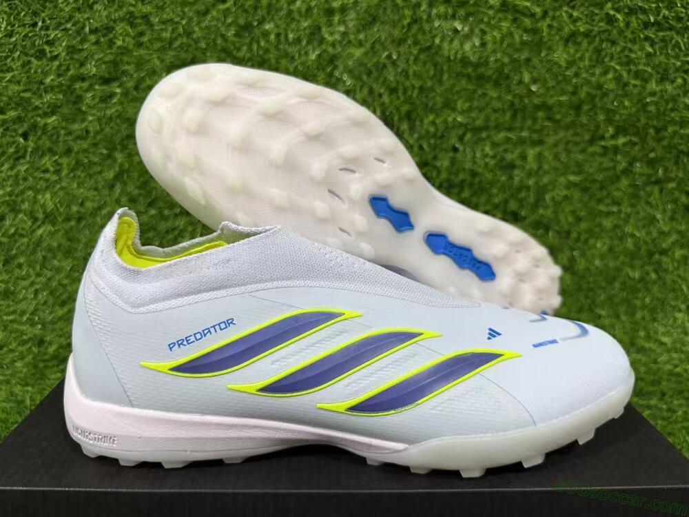 Adidas Predator 26 Elite Laceless TF Artificial Turf Soccer Shoes - Blue/Sky Blue/Lime Green