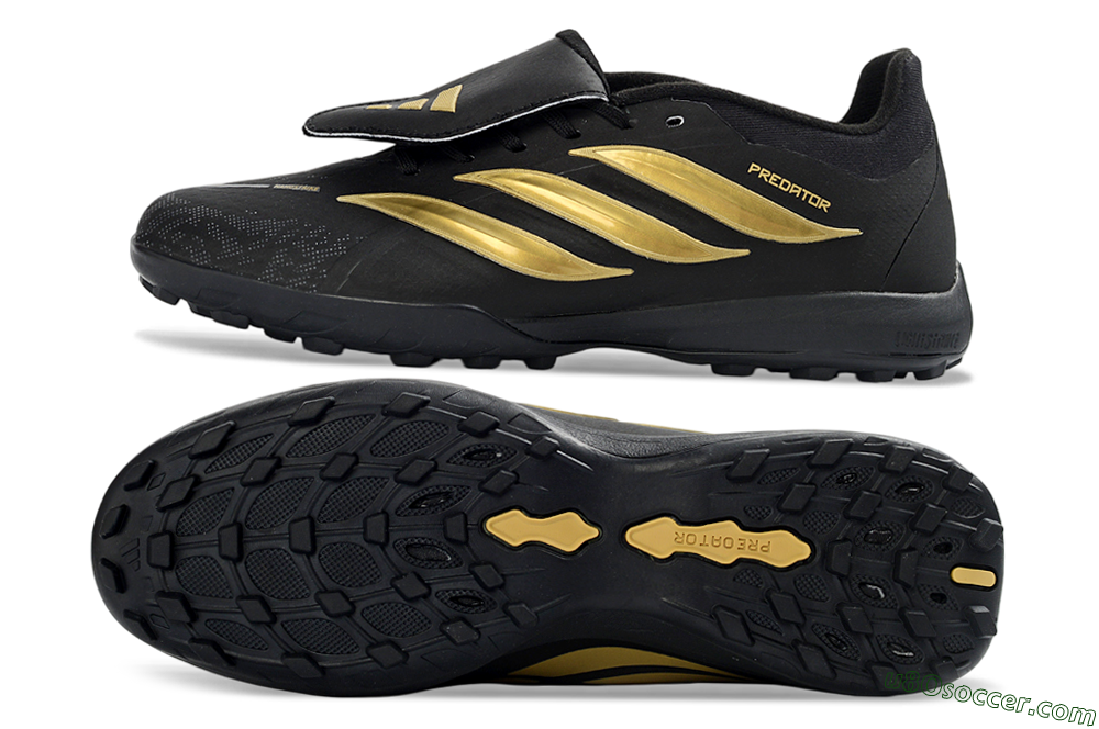 Adidas Predator 26 Elite Fold-Over Tongue TF Artificial Turf Soccer Shoes - Black/Gold Accent/Black Base 0