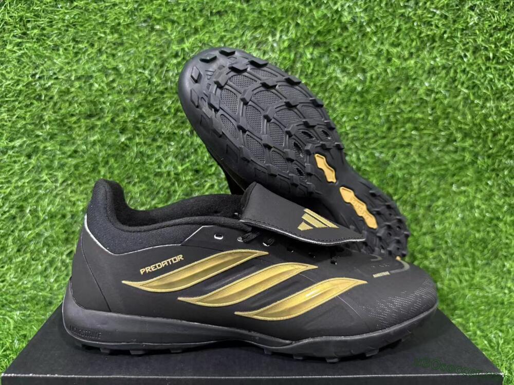 Adidas Predator 26 Elite Fold-Over Tongue TF Artificial Turf Soccer Shoes - Black/Gold Accent/Black Base