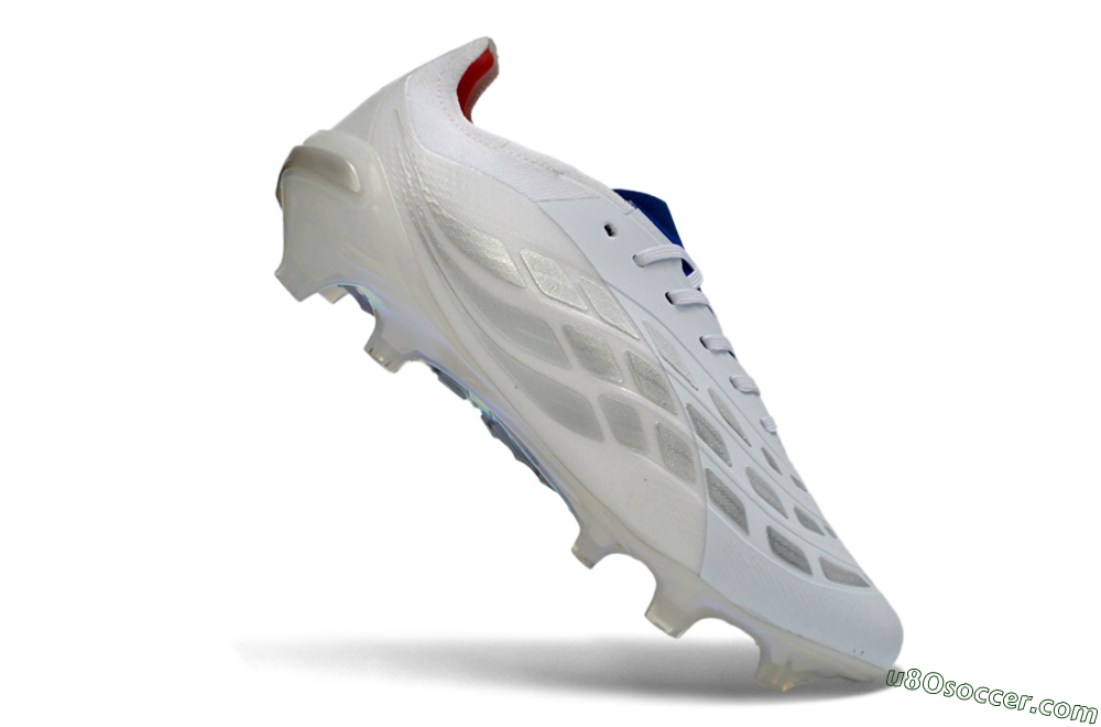 Adidas Predator 26 Elite FG Firm Ground Soccer Cleats - White/Electric Blue/Metallic Silver 5