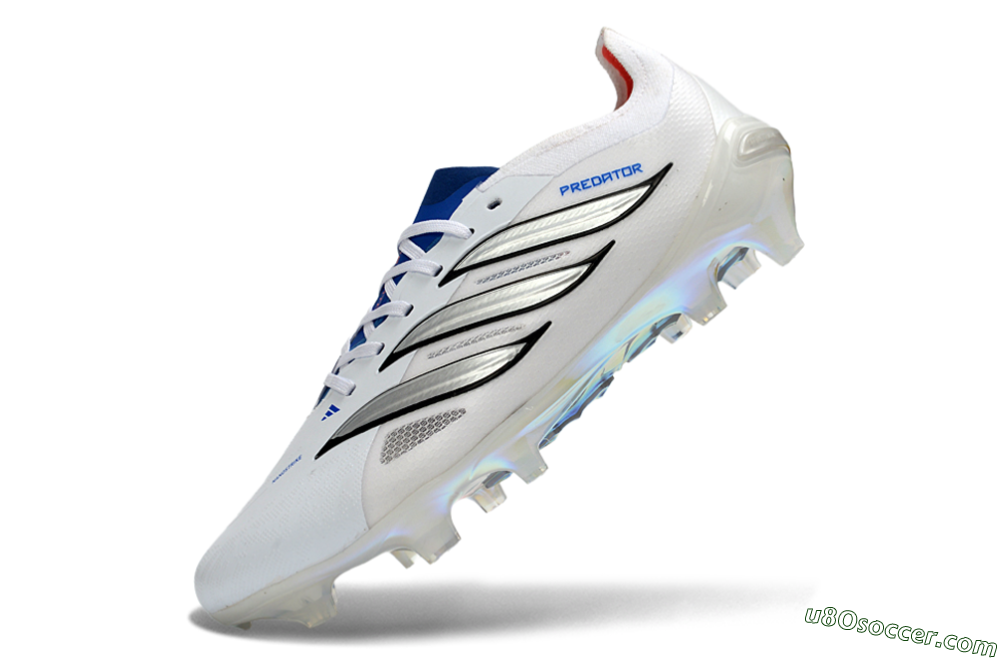 Adidas Predator 26 Elite FG Firm Ground Soccer Cleats - White/Electric Blue/Metallic Silver 6