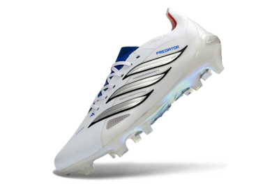 Adidas Predator 26 Elite FG Firm Ground Soccer Cleats - White/Electric Blue/Metallic Silver