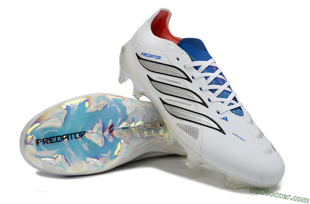 Adidas Predator 26 Elite FG Firm Ground Soccer Cleats - White/Electric Blue/Metallic Silver 4