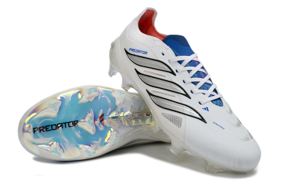 Adidas Predator 26 Elite FG Firm Ground Soccer Cleats - White/Electric Blue/Metallic Silver
