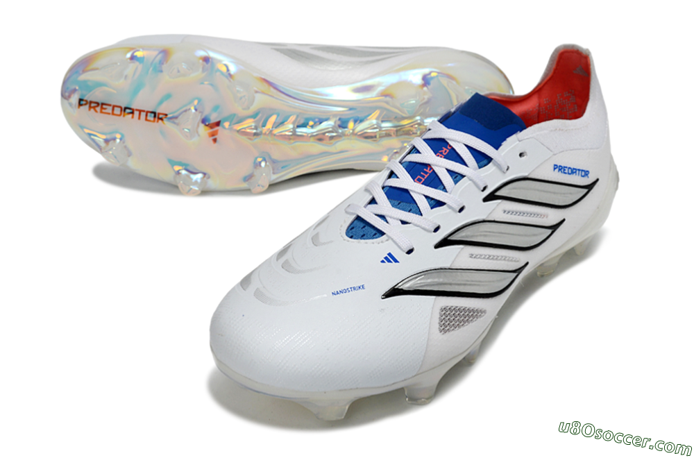 Adidas Predator 26 Elite FG Firm Ground Soccer Cleats - White/Electric Blue/Metallic Silver 3