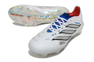 Adidas Predator 26 Elite FG Firm Ground Soccer Cleats - White/Electric Blue/Metallic Silver