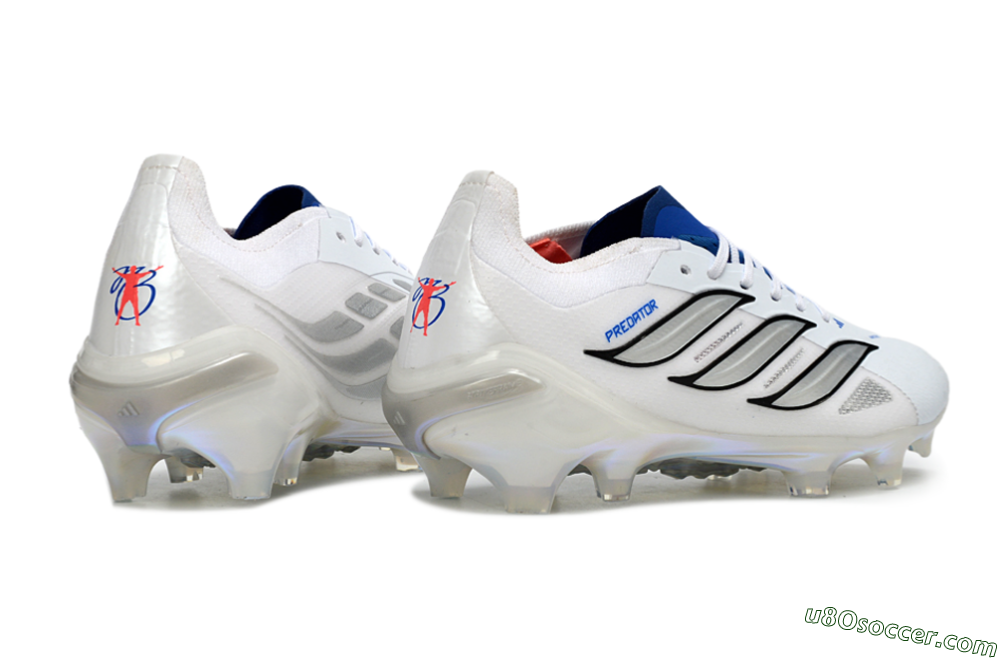 Adidas Predator 26 Elite FG Firm Ground Soccer Cleats - White/Electric Blue/Metallic Silver 7