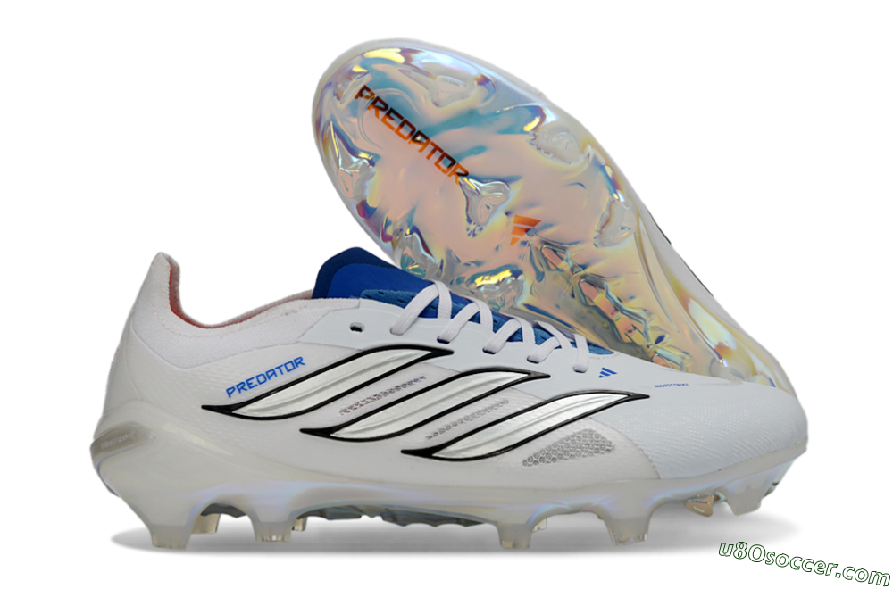 Adidas Predator 26 Elite FG Firm Ground Soccer Cleats - White/Electric Blue/Metallic Silver 1