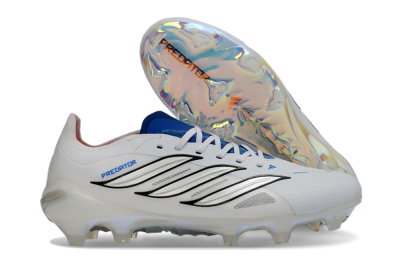 Adidas Predator 26 Elite FG Firm Ground Soccer Cleats - White/Electric Blue/Metallic Silver
