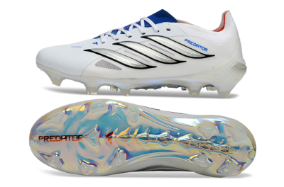Adidas Predator 26 Elite FG Firm Ground Soccer Cleats - White/Electric Blue/Metallic Silver