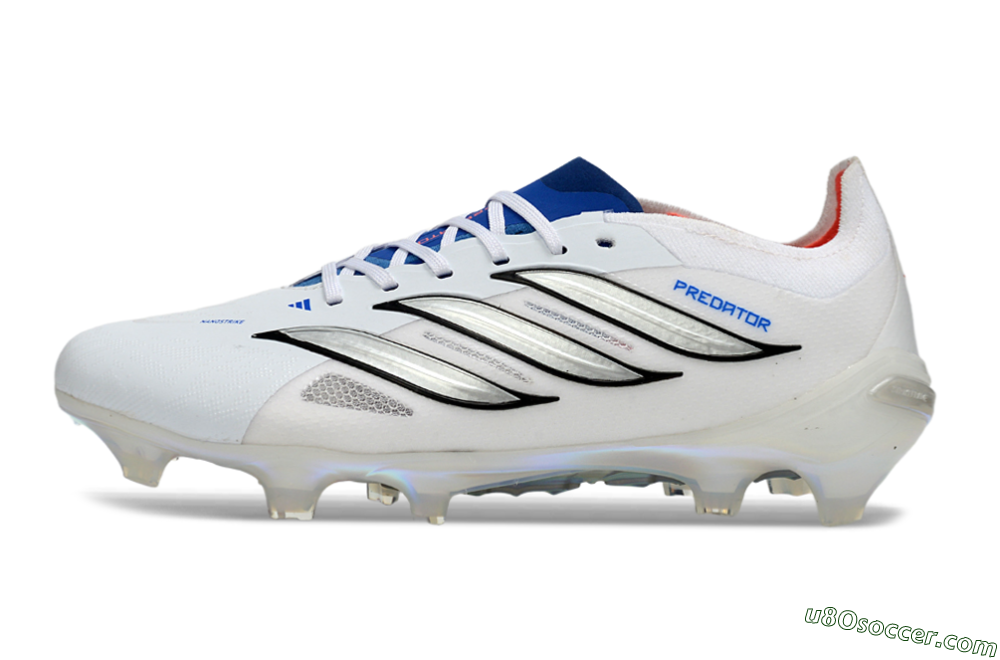 Adidas Predator 26 Elite FG Firm Ground Soccer Cleats - White/Electric Blue/Metallic Silver 2