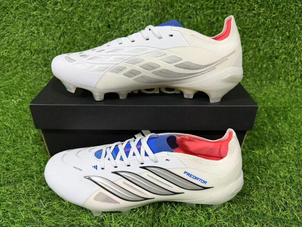 Adidas Predator 26 Elite FG Firm Ground Soccer Cleats - White/Electric Blue/Metallic Silver