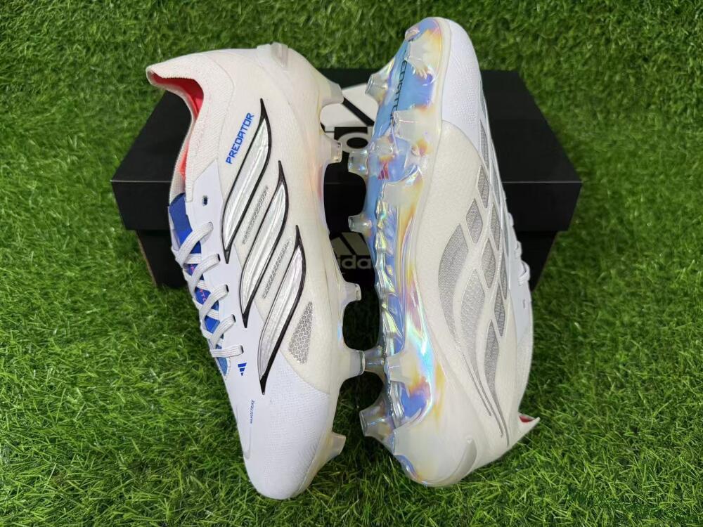 Adidas Predator 26 Elite FG Firm Ground Soccer Cleats - White/Electric Blue/Metallic Silver