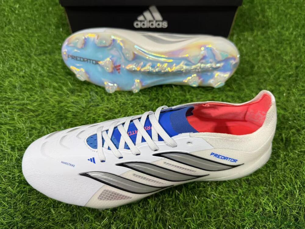 Adidas Predator 26 Elite FG Firm Ground Soccer Cleats - White/Electric Blue/Metallic Silver