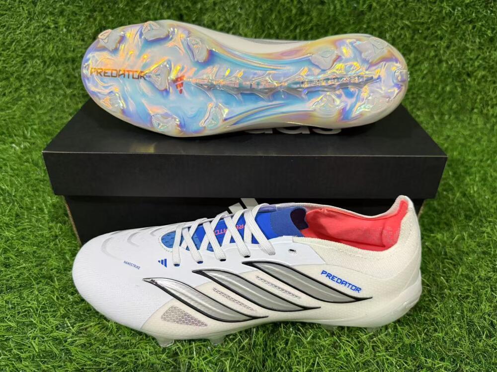 Adidas Predator 26 Elite FG Firm Ground Soccer Cleats - White/Electric Blue/Metallic Silver