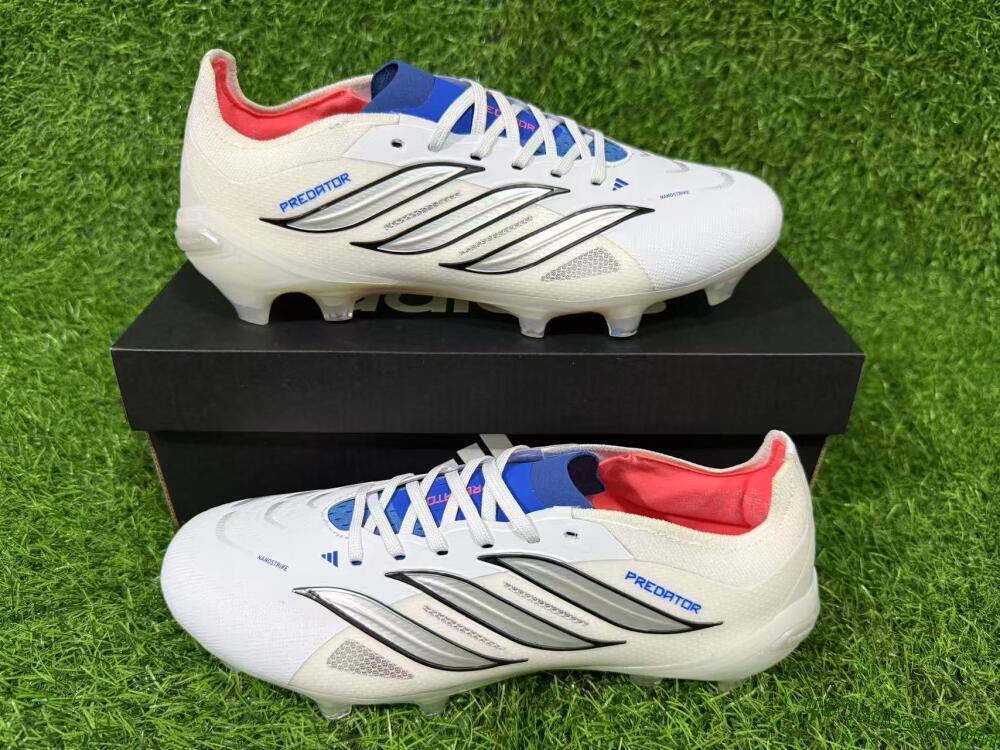 Adidas Predator 26 Elite FG Firm Ground Soccer Cleats - White/Electric Blue/Metallic Silver