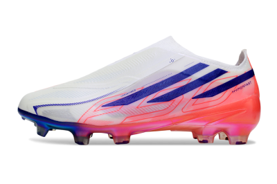 Adidas F50 Hyperfast 2026 World Cup Laceless Laceless FG Firm Ground Soccer Cleats - White/Coral Glow/Sapphire Haze