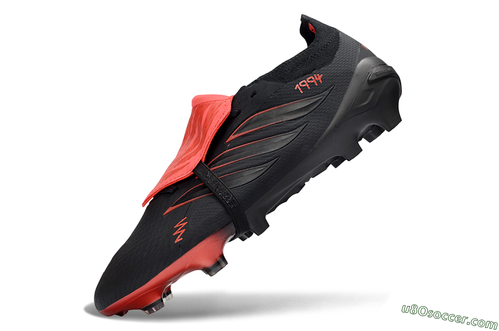 Adidas Predator 26 Elite Fold-Over Tongue FG Firm Ground Soccer Cleats - Black/Crimson Red/Deep Black 5