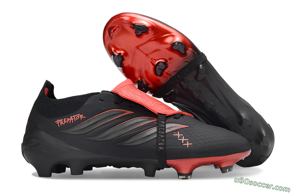 Adidas Predator 26 Elite Fold-Over Tongue FG Firm Ground Soccer Cleats - Black/Crimson Red/Deep Black 1