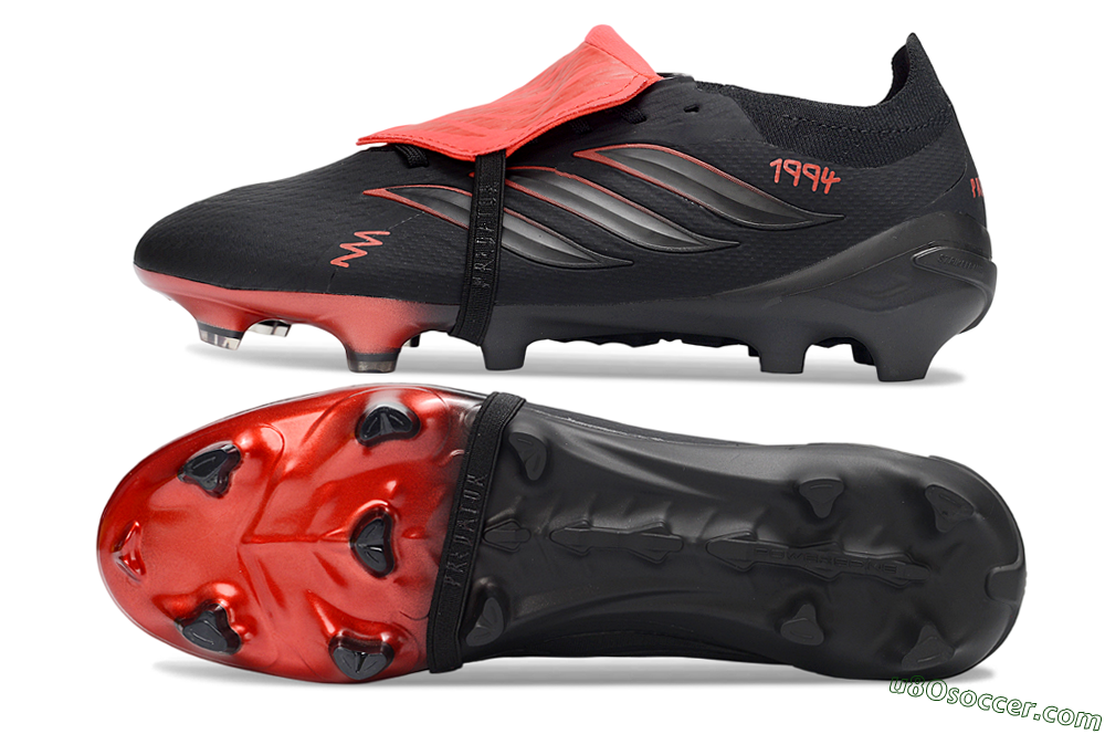 Adidas Predator 26 Elite Fold-Over Tongue FG Firm Ground Soccer Cleats - Black/Crimson Red/Deep Black 0