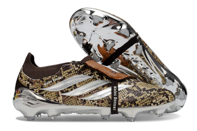 Adidas Predator 26 Elite Fold-Over Tongue FG Firm Ground Soccer Cleats - Brown/Cocoa Brown/Metallic Silver