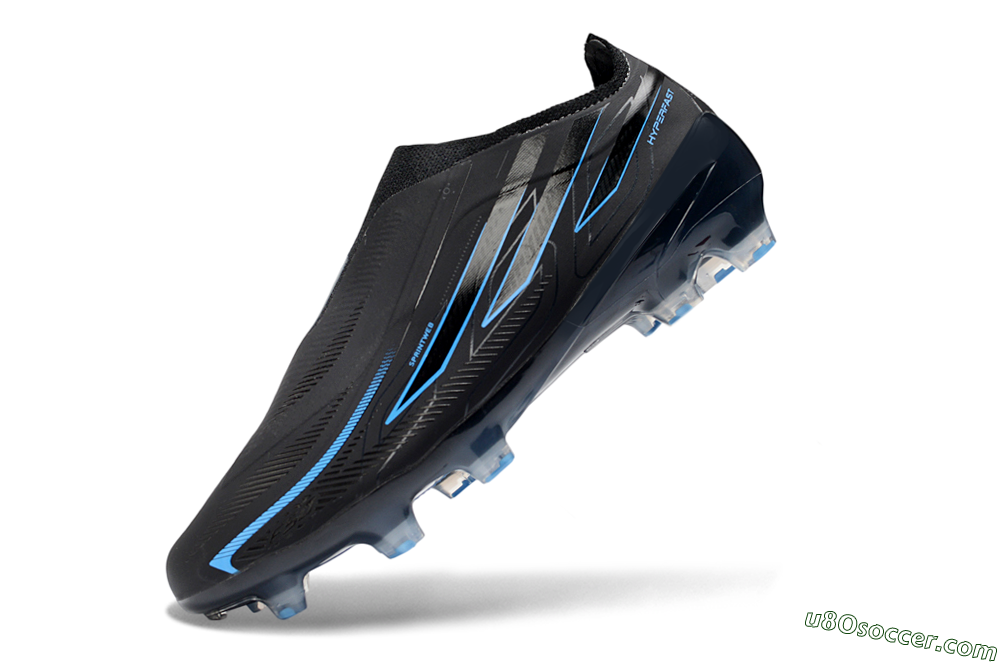 Adidas F50 Hyperfast 2026 World Cup Laceless FG Firm Ground Soccer Cleats - Black/Electric Blue/Shadow Blue 5