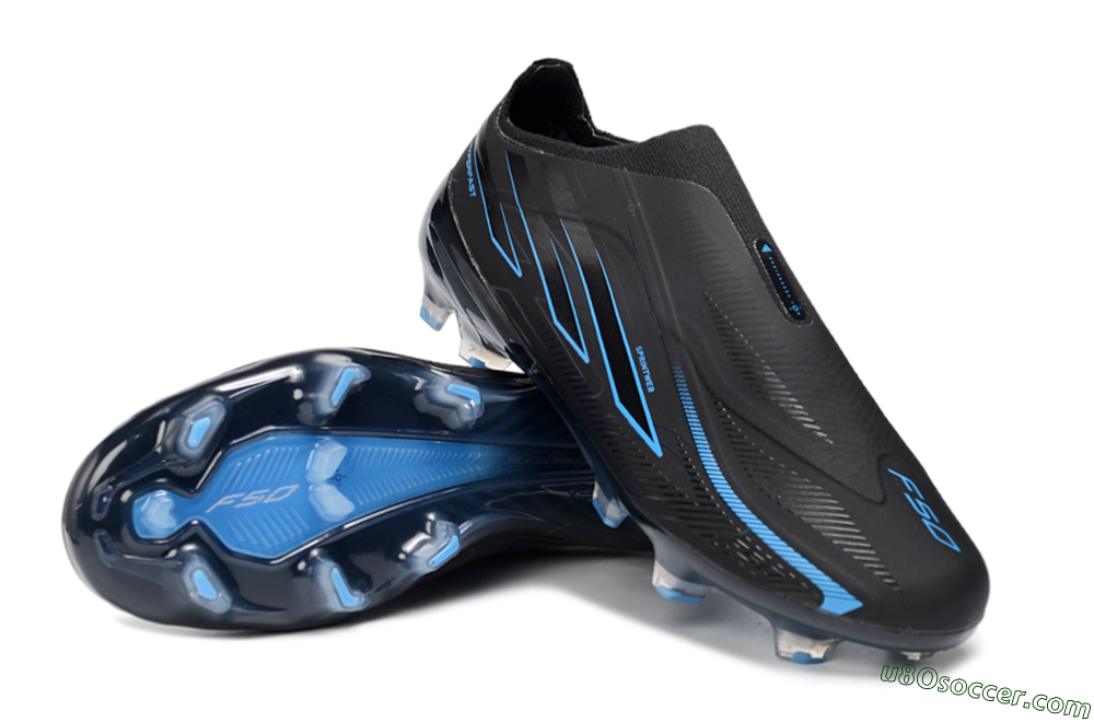 Adidas F50 Hyperfast 2026 World Cup Laceless FG Firm Ground Soccer Cleats - Black/Electric Blue/Shadow Blue 3