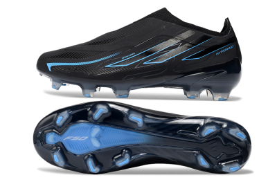 Adidas F50 Hyperfast 2026 World Cup Laceless FG Firm Ground Soccer Cleats - Black/Electric Blue/Shadow Blue
