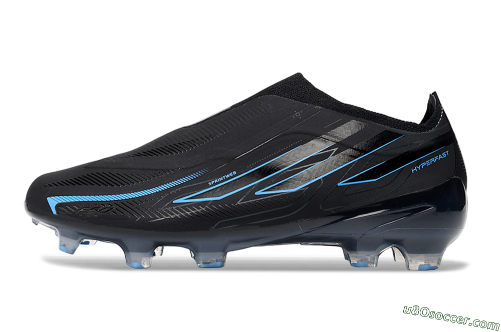 Adidas F50 Hyperfast 2026 World Cup Laceless FG Firm Ground Soccer Cleats - Black/Electric Blue/Shadow Blue 2