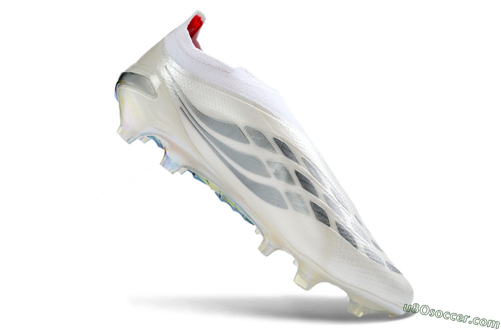 Adidas Predator 26 Elite Laceless FG Firm Ground Soccer Cleats - White/Electric Blue/Crimson Red 4