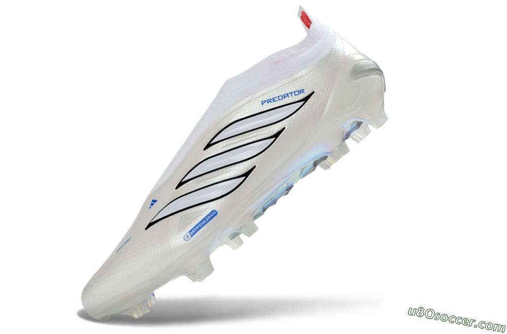 Adidas Predator 26 Elite Laceless FG Firm Ground Soccer Cleats - White/Electric Blue/Crimson Red 5