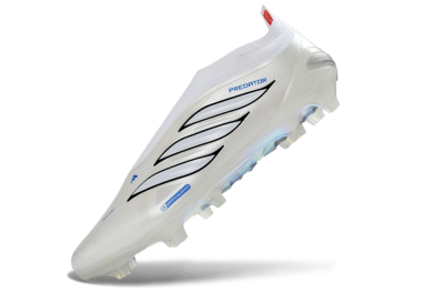 Adidas Predator 26 Elite Laceless FG Firm Ground Soccer Cleats - White/Electric Blue/Crimson Red
