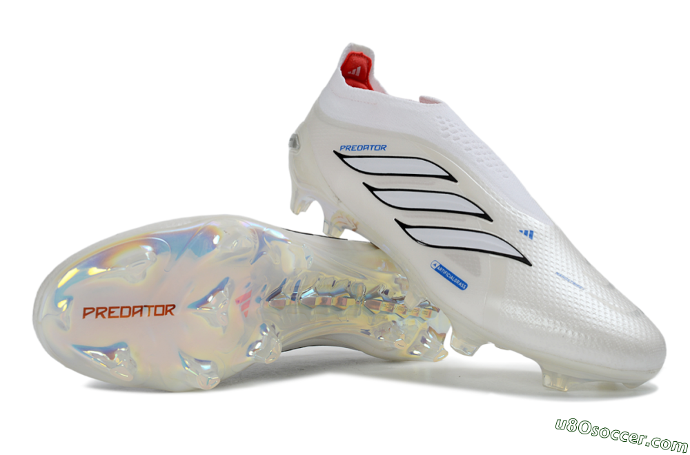 Adidas Predator 26 Elite Laceless FG Firm Ground Soccer Cleats - White/Electric Blue/Crimson Red 0
