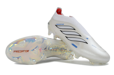 Adidas Predator 26 Elite Laceless FG Firm Ground Soccer Cleats - White/Electric Blue/Crimson Red