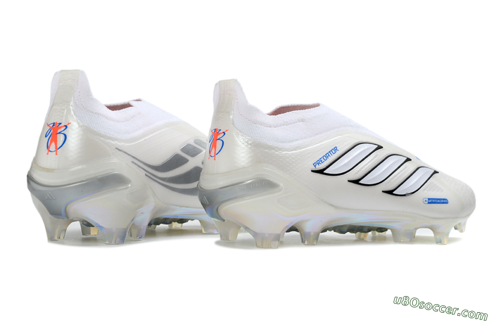 Adidas Predator 26 Elite Laceless FG Firm Ground Soccer Cleats - White/Electric Blue/Crimson Red 6