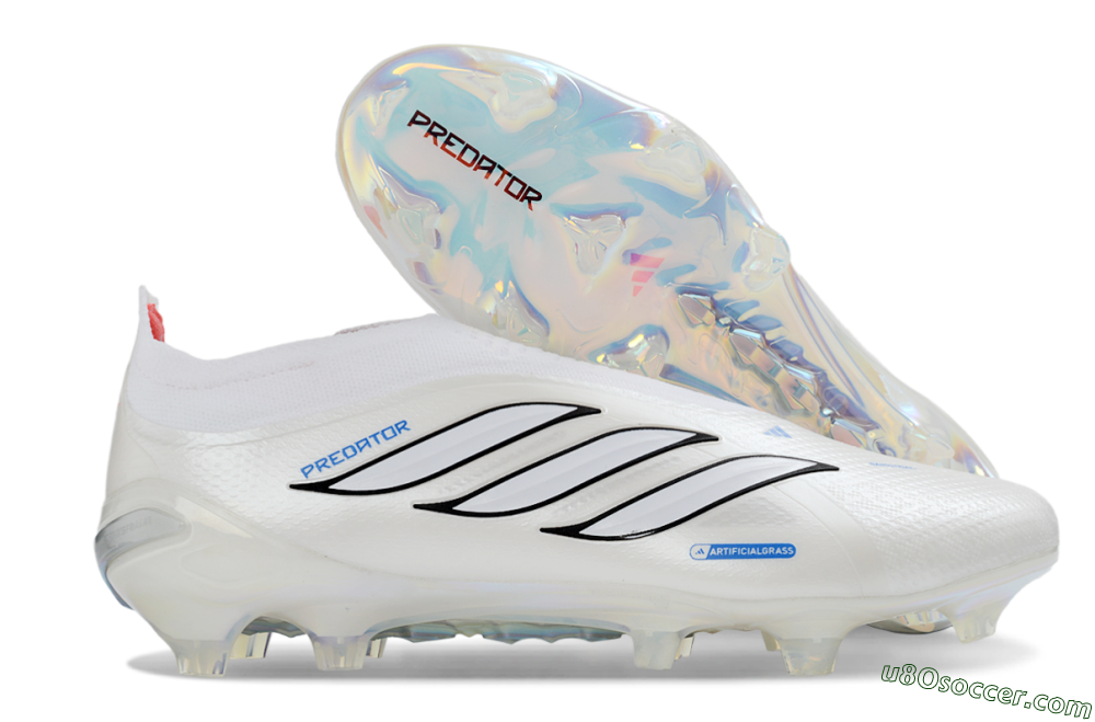 Adidas Predator 26 Elite Laceless FG Firm Ground Soccer Cleats - White/Electric Blue/Crimson Red 1