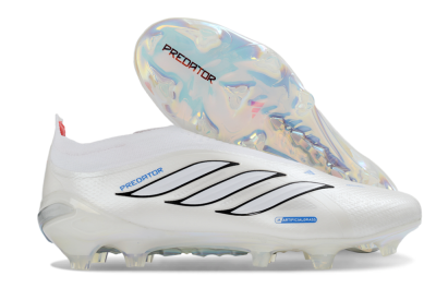 Adidas Predator 26 Elite Laceless FG Firm Ground Soccer Cleats - White/Electric Blue/Crimson Red