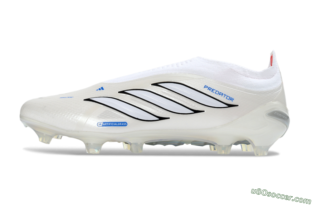 Adidas Predator 26 Elite Laceless FG Firm Ground Soccer Cleats - White/Electric Blue/Crimson Red 2