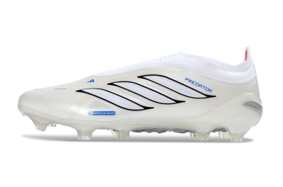 Adidas Predator 26 Elite Laceless FG Firm Ground Soccer Cleats - White/Electric Blue/Crimson Red