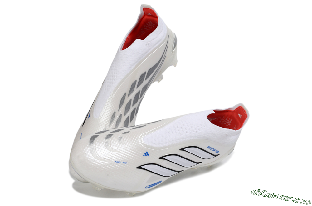 Adidas Predator 26 Elite Laceless FG Firm Ground Soccer Cleats - White/Electric Blue/Crimson Red 3